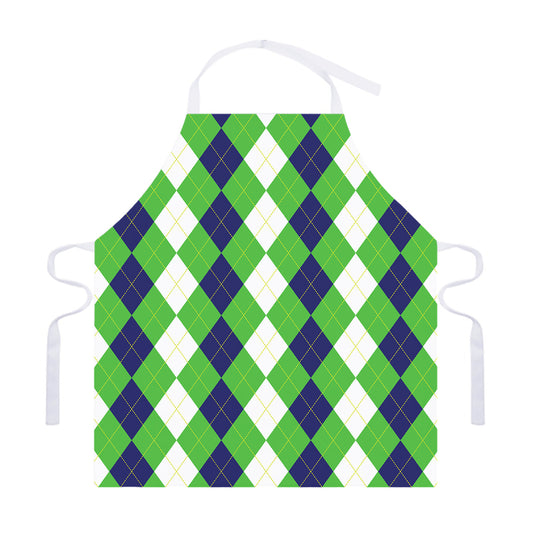 White Navy And Green Argyle Print Adjustable Apron