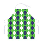 White Navy And Green Argyle Print Adjustable Apron