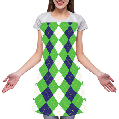 White Navy And Green Argyle Print Adjustable Apron