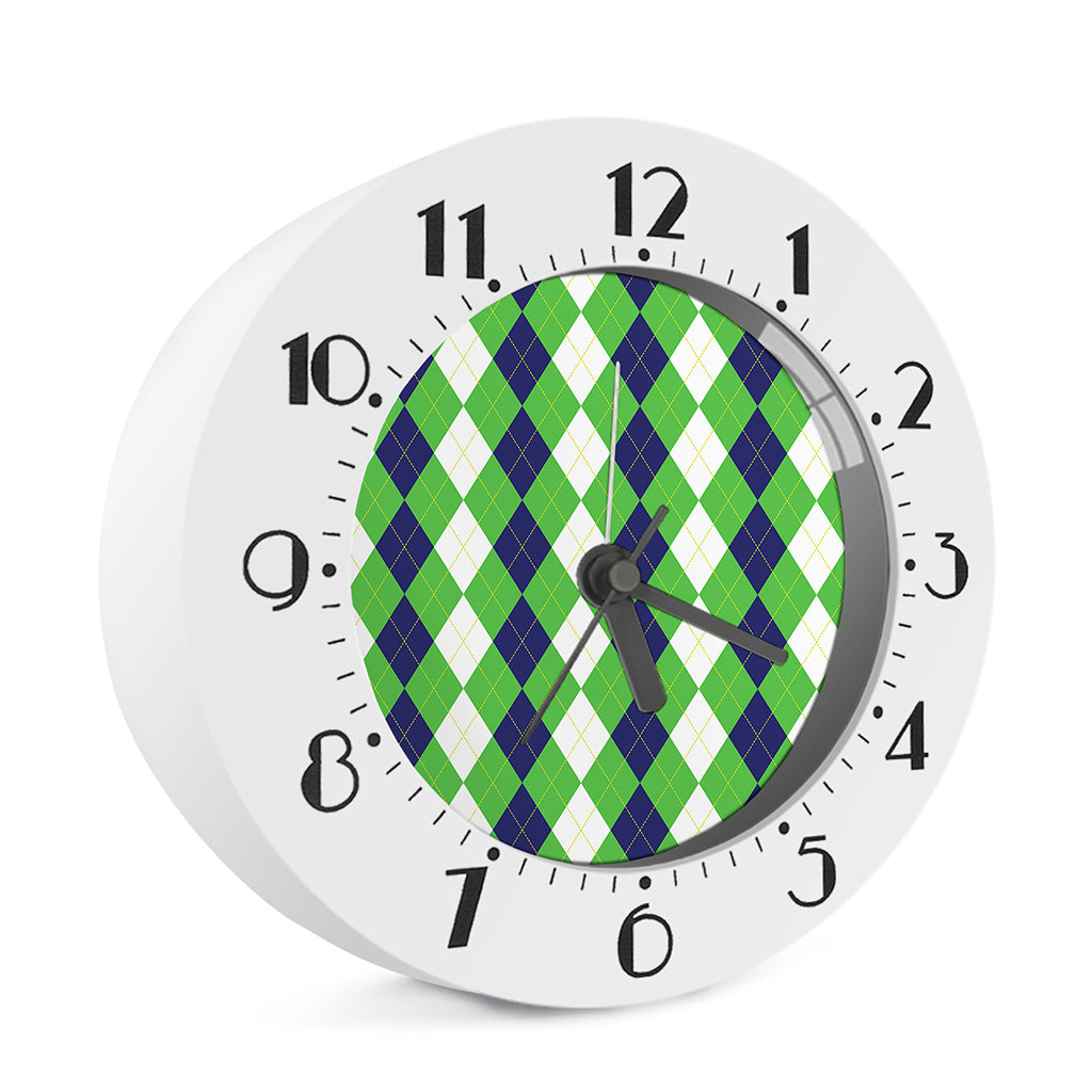 White Navy And Green Argyle Print Alarm Clock