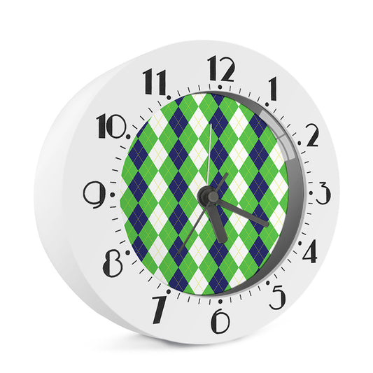 White Navy And Green Argyle Print Alarm Clock