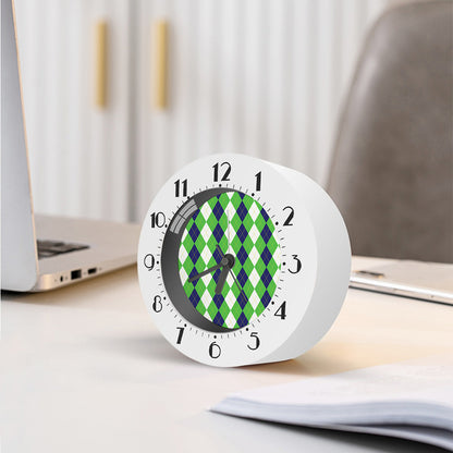 White Navy And Green Argyle Print Alarm Clock