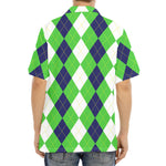 White Navy And Green Argyle Print Aloha Shirt