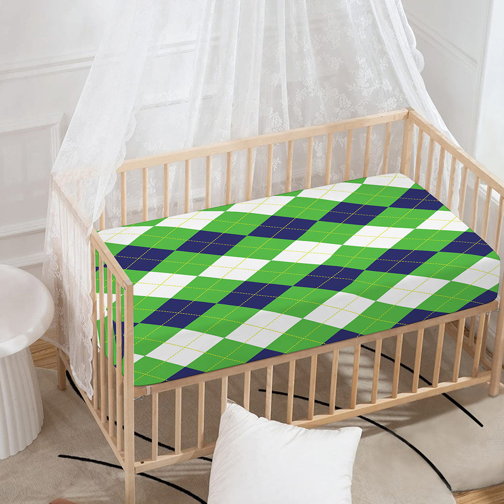 White Navy And Green Argyle Print Baby Crib Sheet