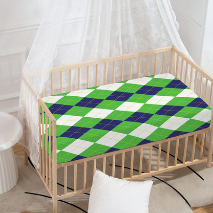 White Navy And Green Argyle Print Baby Crib Sheet