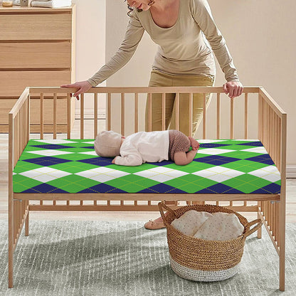 White Navy And Green Argyle Print Baby Crib Sheet
