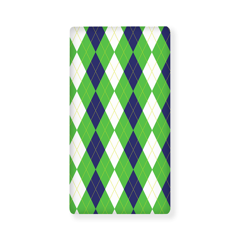 White Navy And Green Argyle Print Baby Crib Sheet