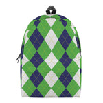 White Navy And Green Argyle Print Backpack