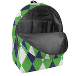 White Navy And Green Argyle Print Backpack