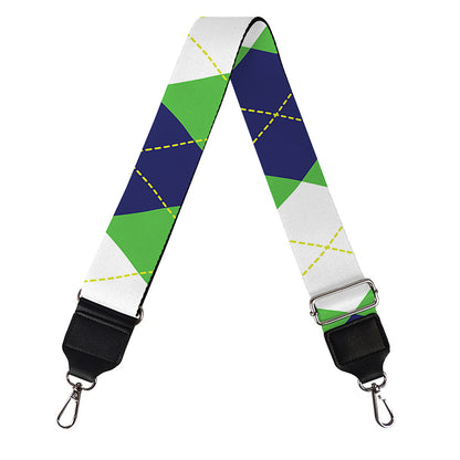 White Navy And Green Argyle Print Bag Strap