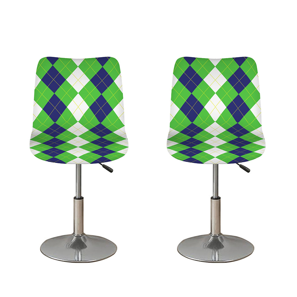 White Navy And Green Argyle Print Bar Stool Covers