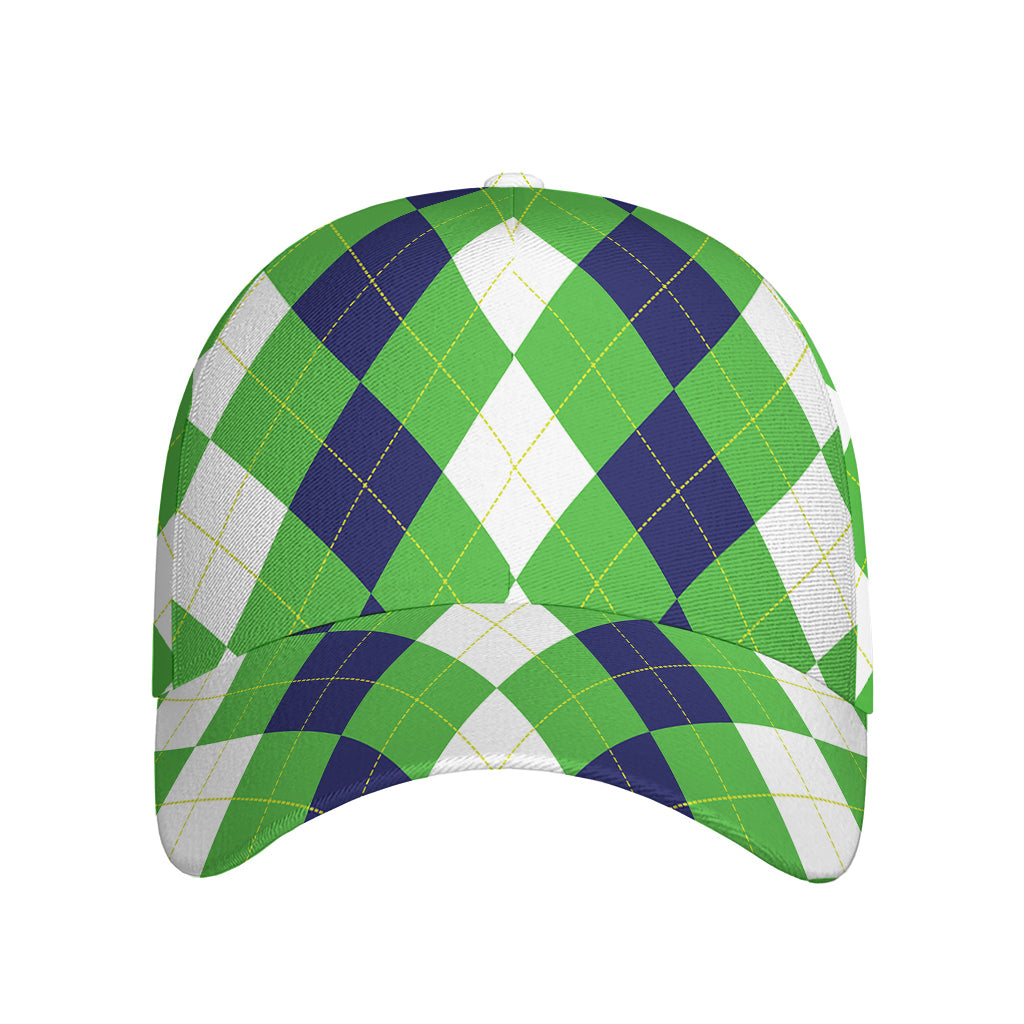 White Navy And Green Argyle Print Baseball Cap