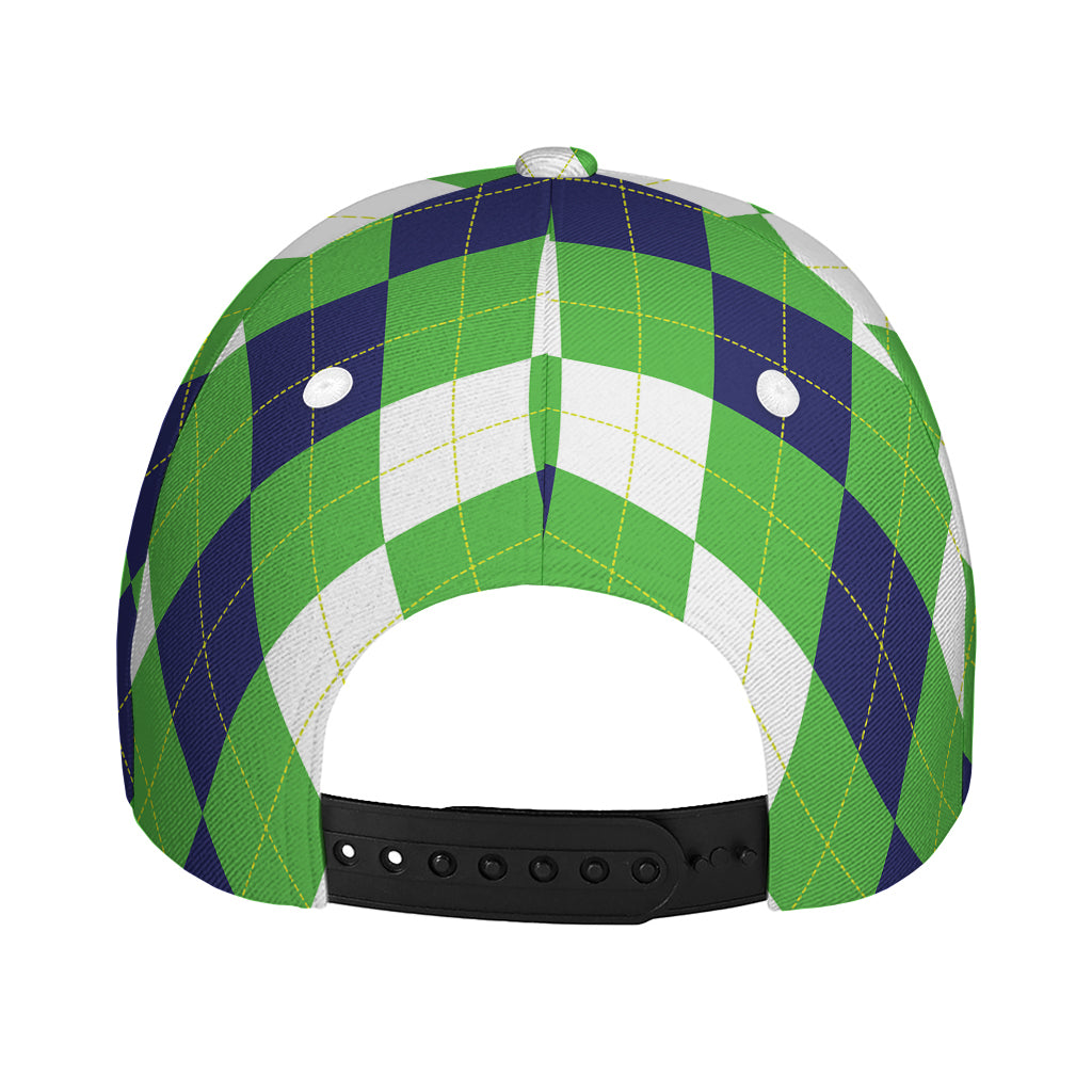 White Navy And Green Argyle Print Baseball Cap