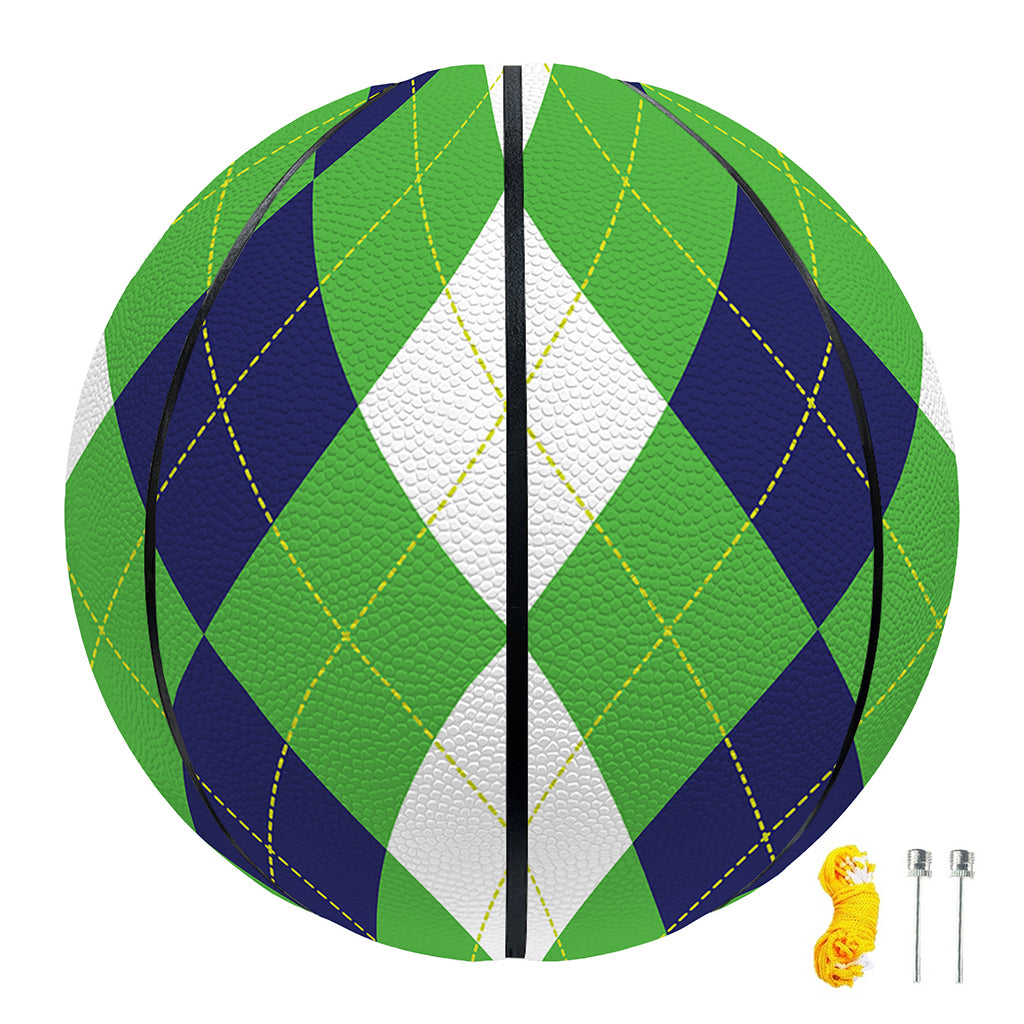 White Navy And Green Argyle Print Basketball