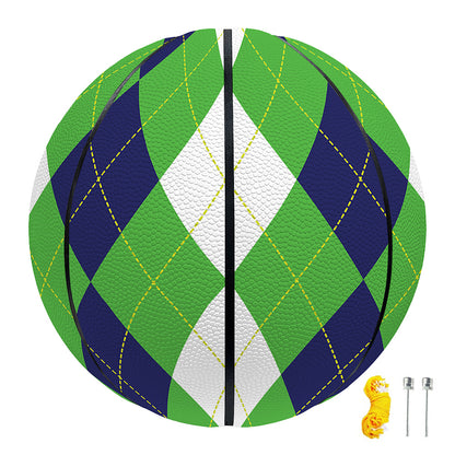 White Navy And Green Argyle Print Basketball