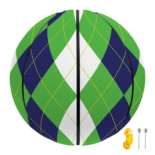 White Navy And Green Argyle Print Basketball