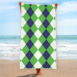 White Navy And Green Argyle Print Beach Towel