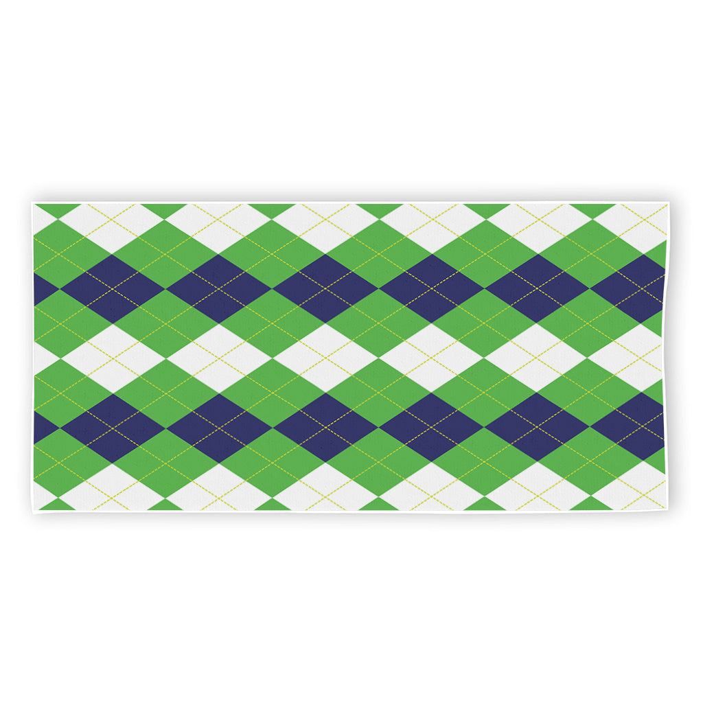 White Navy And Green Argyle Print Beach Towel