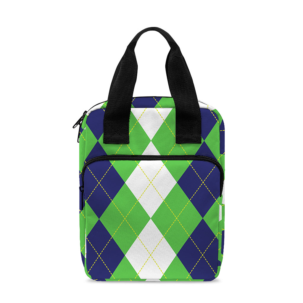 White Navy And Green Argyle Print Bible Tote Bag
