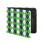 White Navy And Green Argyle Print Bifold Wallet