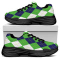 White Navy And Green Argyle Print Black Chunky Shoes