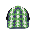White Navy And Green Argyle Print Black Mesh Trucker Hat
