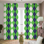 White Navy And Green Argyle Print Blackout Pencil Pleat Curtains