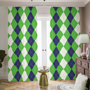 White Navy And Green Argyle Print Blackout Pencil Pleat Curtains