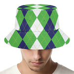 White Navy And Green Argyle Print Bucket Hat