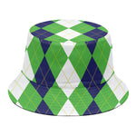 White Navy And Green Argyle Print Bucket Hat