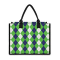 White Navy And Green Argyle Print Canvas Tote Bag
