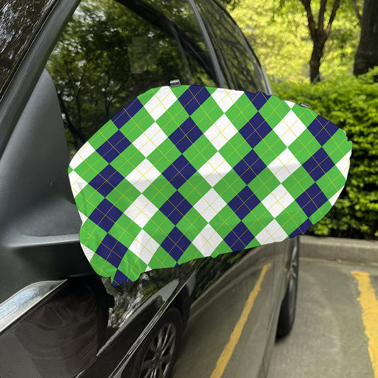 White Navy And Green Argyle Print Car Side Mirror Covers