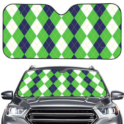 White Navy And Green Argyle Print Car Windshield Sun Shade