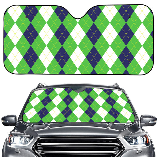 White Navy And Green Argyle Print Car Windshield Sun Shade