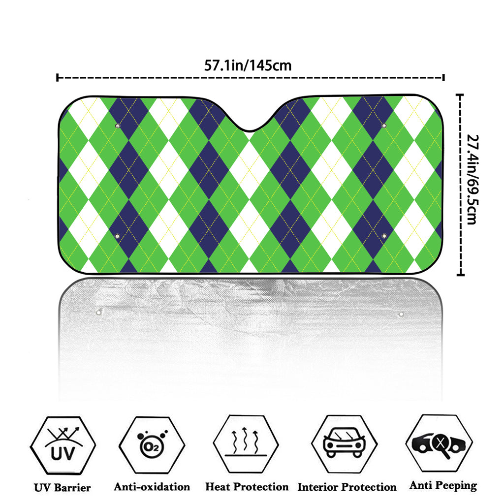 White Navy And Green Argyle Print Car Windshield Sun Shade