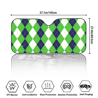 White Navy And Green Argyle Print Car Windshield Sun Shade