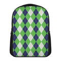 White Navy And Green Argyle Print Casual Backpack