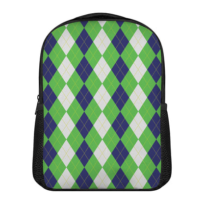 White Navy And Green Argyle Print Casual Backpack
