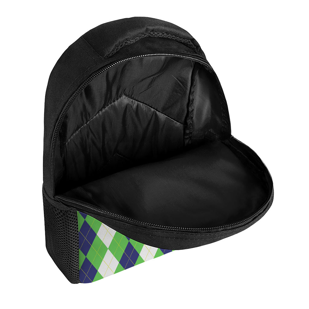 White Navy And Green Argyle Print Casual Backpack