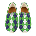 White Navy And Green Argyle Print Casual Shoes