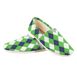 White Navy And Green Argyle Print Casual Shoes