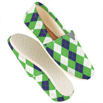 White Navy And Green Argyle Print Casual Shoes