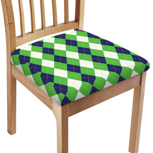 White Navy And Green Argyle Print Chair Cushion Cover