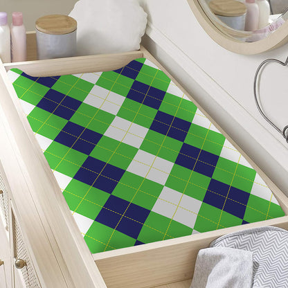 White Navy And Green Argyle Print Changing Pad Cover