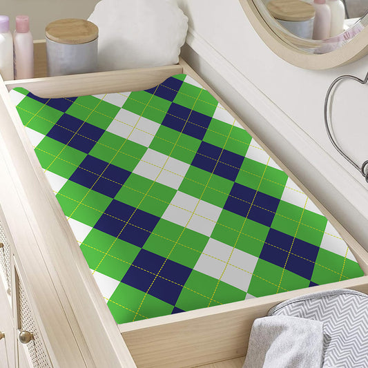 White Navy And Green Argyle Print Changing Pad Cover
