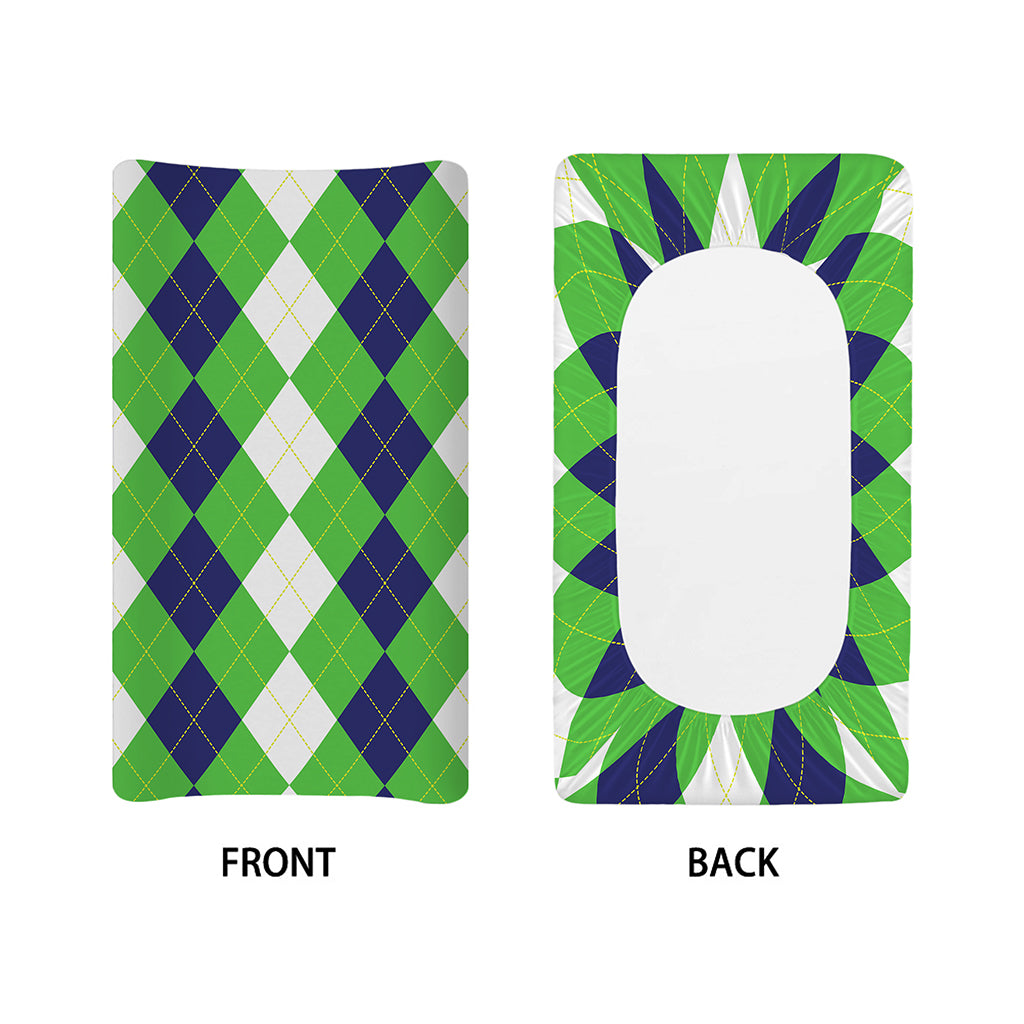 White Navy And Green Argyle Print Changing Pad Cover