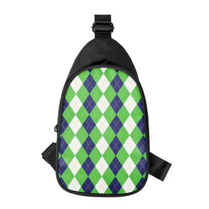 White Navy And Green Argyle Print Chest Bag