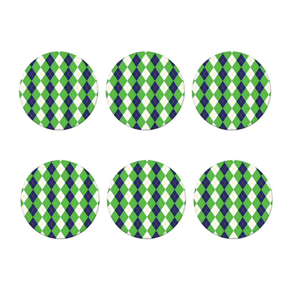White Navy And Green Argyle Print Coaster Set