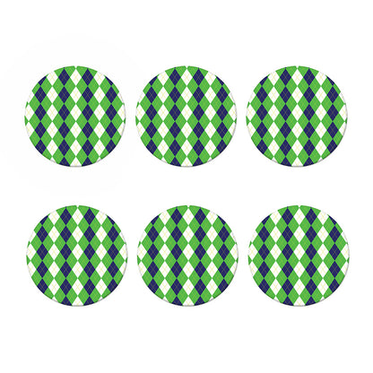 White Navy And Green Argyle Print Coaster Set