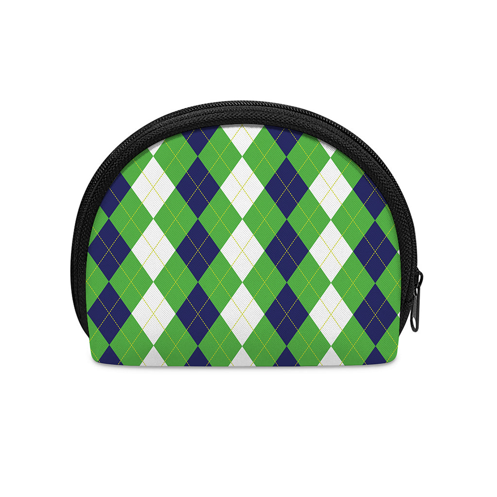 White Navy And Green Argyle Print Coin Purse